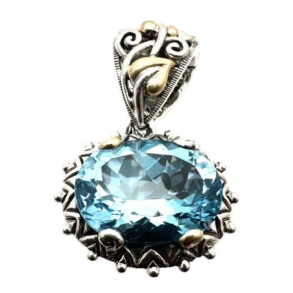Barbara Bixby Womens Pendant 18K Gold Sterling Silver Blue Topaz Vine Design